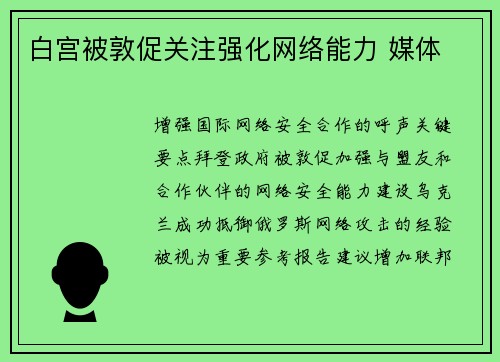 白宫被敦促关注强化网络能力 媒体